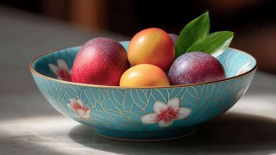 精美果盘中色彩鲜艳的水果静物展示