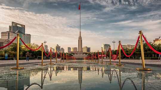 大气八一广场日出延时摄影