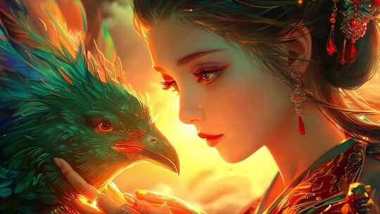 山海经神兽青鸾 国风舞台背景