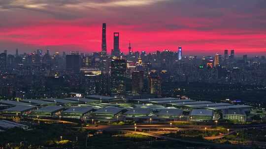 上海晚霞 陆家嘴夜景 国际博览中心 晚霞