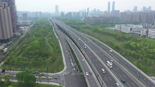航拍城市高架桥，杭州萧山视频素材模板下载