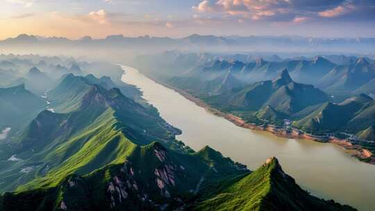 壮观的山川河流自然风光全景