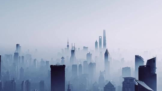 上海大雾天城市航拍