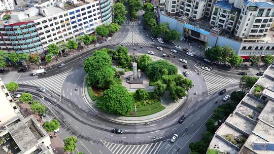 广东云浮城市交通圆形转盘航拍