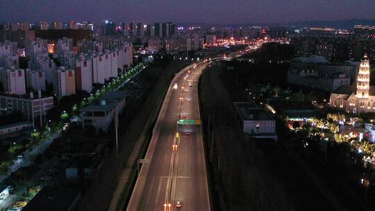 航拍昆明都市夜景交通