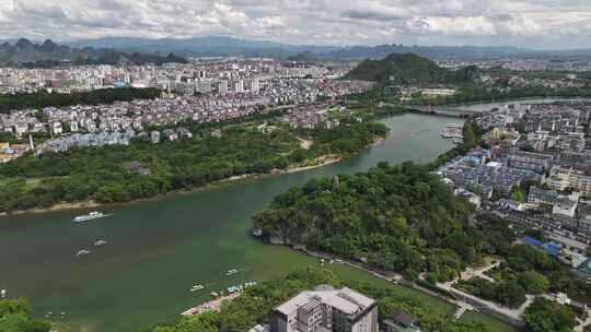 广西桂林榕杉湖景区公园湖心岛航拍城市风光