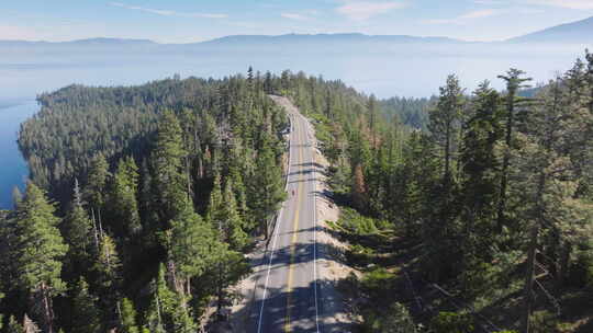 树木环绕的道路鸟瞰图