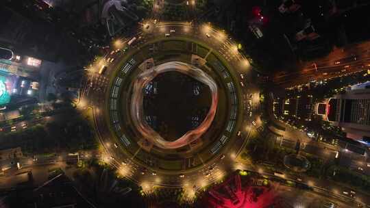 武汉光谷国际广场夜景航拍交通俯拍车流转盘视频素材模板下载