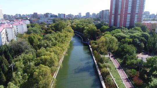 航拍北京海淀区紫竹院街道南长河视频素材模板下载