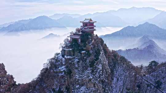 西安南五台景区冬雪雪景