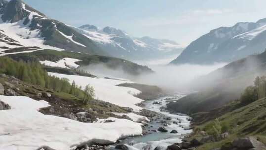 雪山山谷河流自然风光