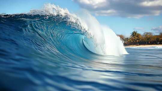 海边巨大海浪翻涌景象大海波涛