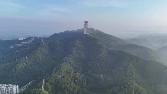 广西梧州白云山景区西江明珠塔航拍