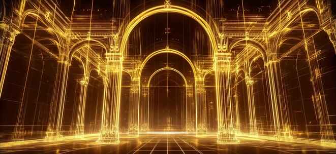 国风灯光秀金色宫殿金色光影隧道