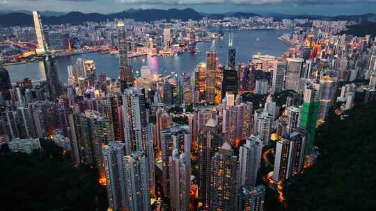 香港维多利亚港夜景航拍