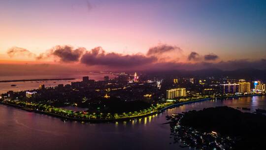 广东省汕尾城市夜景延时