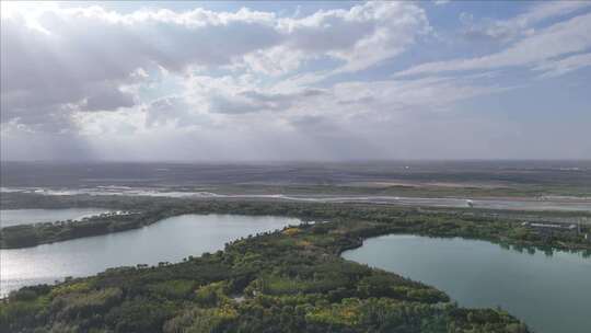 空中俯瞰绿树环绕的湖泊景观