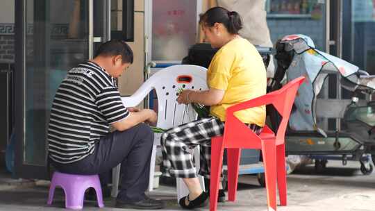 夫妻二人摘韭菜视频素材模板下载