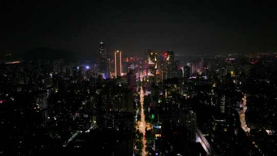 航拍南京新街口高楼建筑夜景灯光车流街道