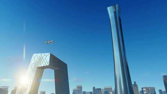 4K飞机飞过城市 飞机飞过北京CBD