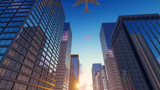 4K飞机从金融大楼楼顶飞过