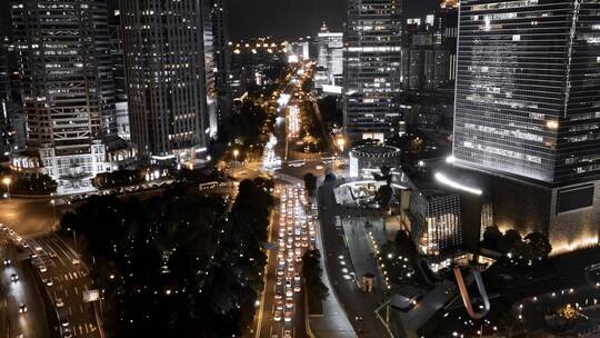 黑金陆家嘴世纪大道夜景航拍