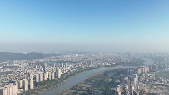 泉州市区大景航拍城市自然风光风景河流经济