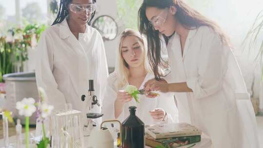 在实验室工作的女性植物学家