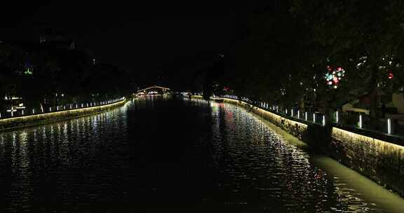 浙江余姚阳明古镇河道夜景