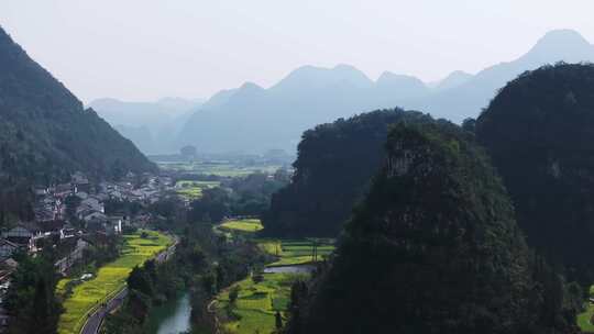 航拍贵州万峰林油菜花风光