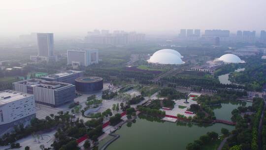 航拍山东淄博商务区现代建筑群背景 4k