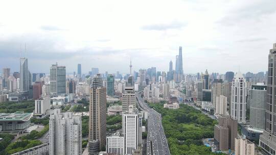 上海人民广场延安高架桥最新航拍原素材视频素材模板下载