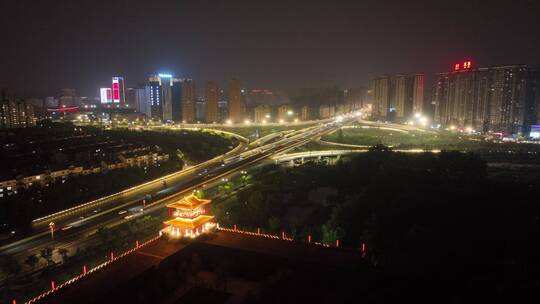 洛阳隋唐立交桥交通夜景航拍