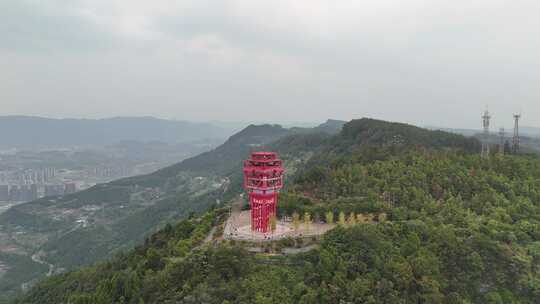 四川达州凤凰山风景名胜区凤凰楼航拍