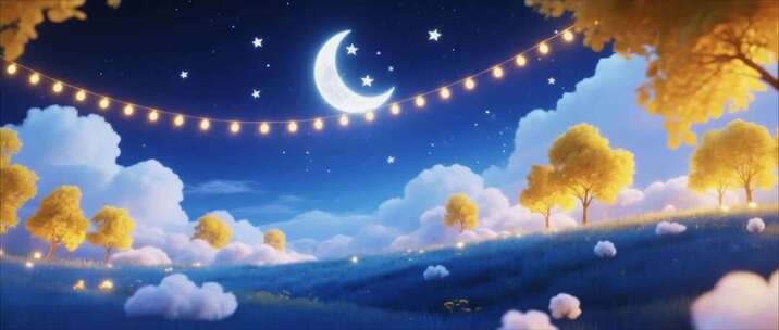 梦幻夜空下的田园风光