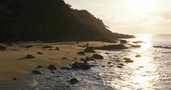 航拍海南万宁日月湾日出海滩风光