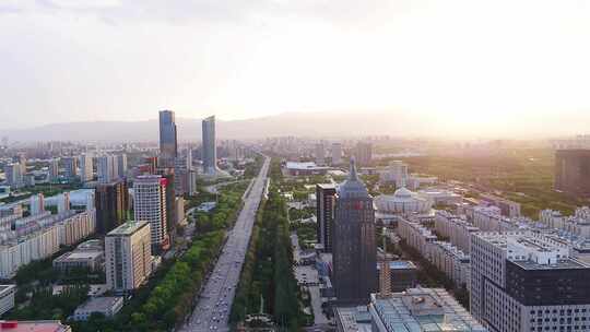 银川城市早晨楼群航拍合集