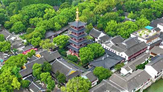 江苏苏州市姑苏区寒山寺风景风光航拍江南水