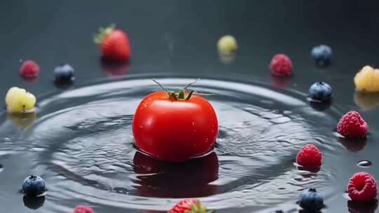 西红柿落入水中溅起水花