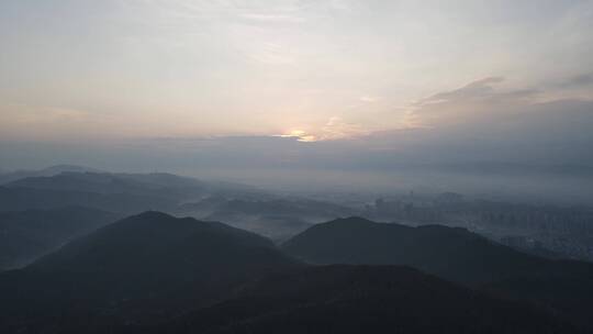 航拍清晨山川云雾日出彩霞