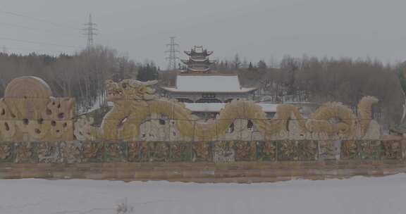 鹤岗北普陀寺冬季航拍