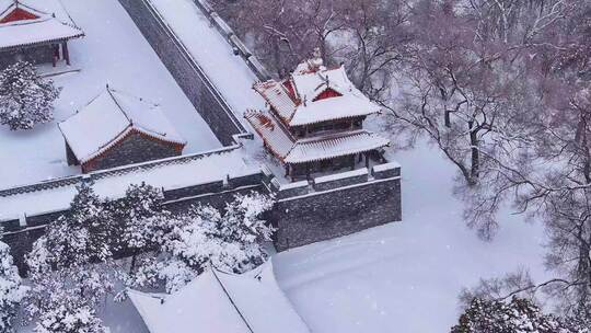 辽宁沈阳北陵公园清昭陵大雪中古建筑航拍