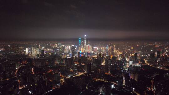 上海浦东陆家嘴夜景全景