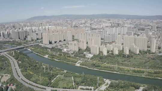 航拍内蒙古呼和浩特城市南部小黑河风景