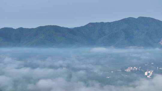海南白沙茶园清晨平流雾航拍
