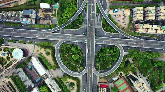 航拍城市交通道路高架桥立交桥车流街景