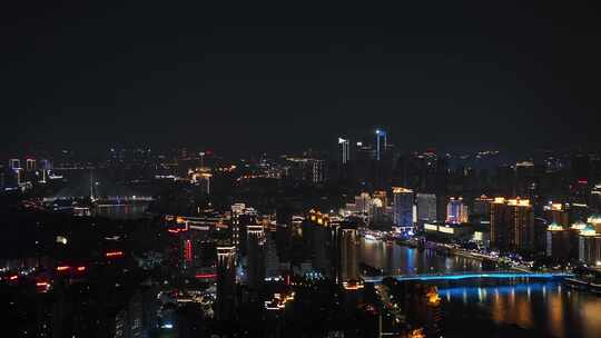 福州夜景航拍闽江两岸城市建筑风光福州大景