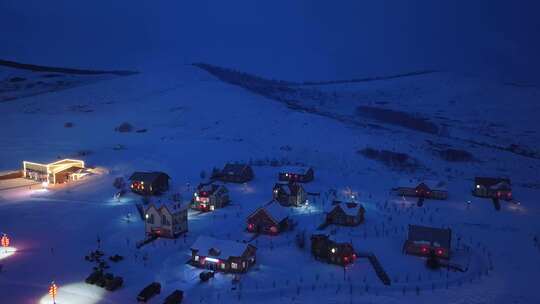 呼伦贝尔冰雪欢乐谷雪夜灯光视频素材模板下载