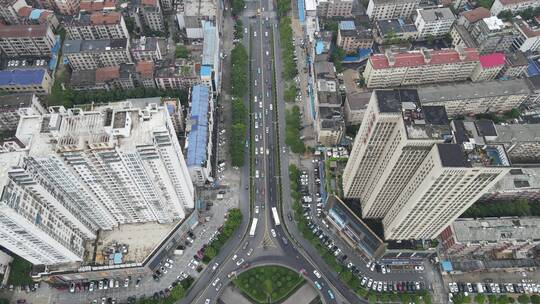 航拍湖南岳阳巴陵西路商业街商业大楼