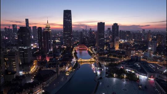 天津城市天际线夜景延时